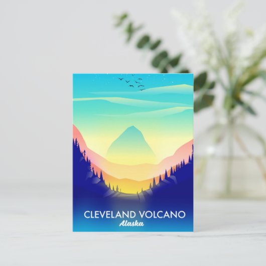 Cleveland Volcano Alaska Reiseplakat Postkarte (Stehend Vorderseite)