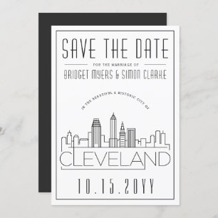 Cleveland Wedding   Stilisierte Skyline Save the D Einladung