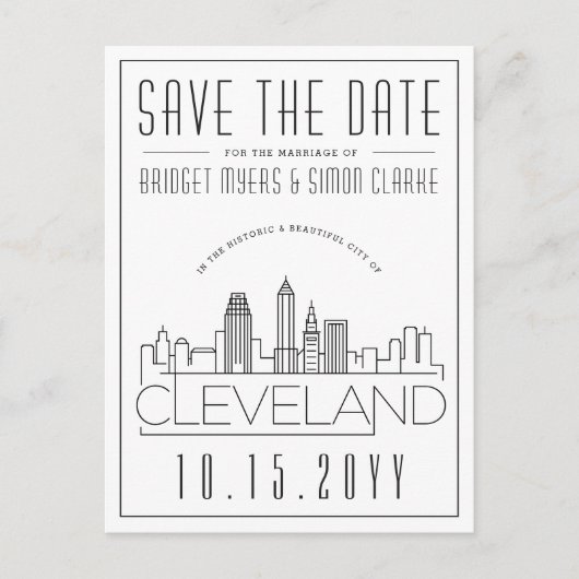 Cleveland Wedding | Stilisierte Skyline Save the D Postkarte (Vorderseite)