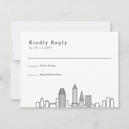 Cleveland Wedding | Stilisierte Skyline-UAWG RSVP Karte (Vorderseite)