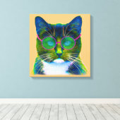 Clever Cat mit Brillen gesteppter Leinwand Print (Insitu (Holzboden))