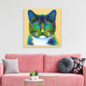 Clever Cat mit Brillen gesteppter Leinwand Print (Insitu (Wohnzimmer))