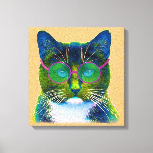 Clever Cat mit Brillen gesteppter Leinwand Print (Vorderseite)