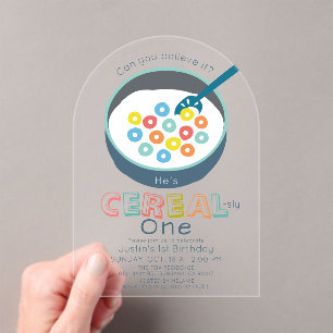Clever-Cereal-Eins Blaues Cereal-Boy 1. Geburtstag Acryleinladungen