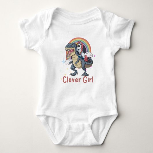 Clever Girl - Unicorn Riding Dinosaur Edition Baby Strampler (Vorderseite)