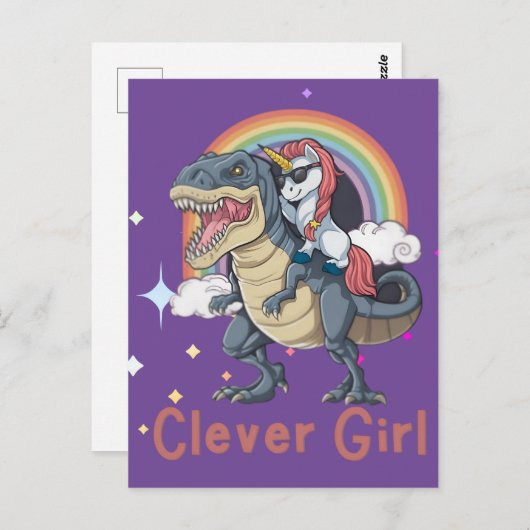 Clever Girl - Unicorn Riding Dinosaur Edition Postkarte (Vorne/Hinten)