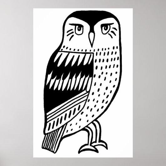 Clever Owl schwarze Linie zeichnend auf Weiß Poster (Vorne)