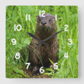 Clever River Otter Quadratische Wanduhr (Vorderseite)