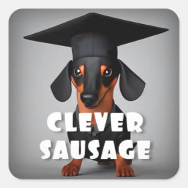 Clever Sausage Dog Quadratischer Aufkleber