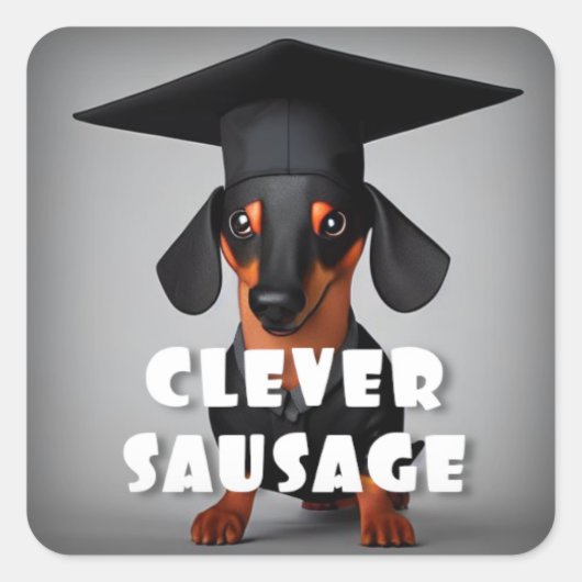 Clever Sausage Dog Quadratischer Aufkleber (Vorderseite)
