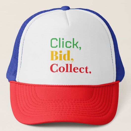 Click, Bid, Collect. Book tshirt Truckerkappe (Vorderseite)