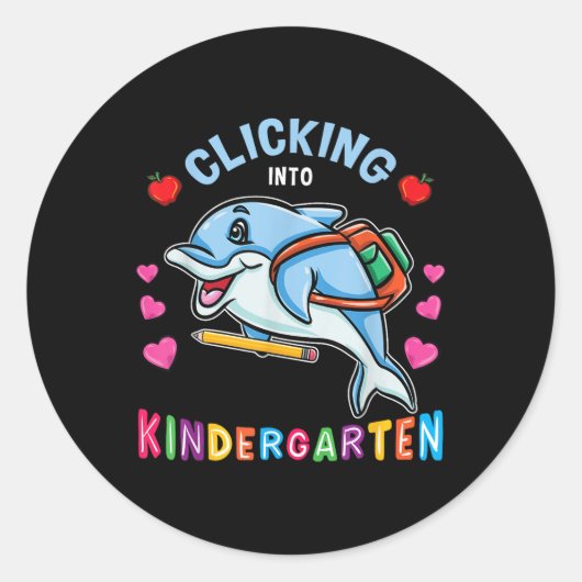 Clicking Into Kindergarten Dolphin Back To School Runder Aufkleber (Vorderseite)