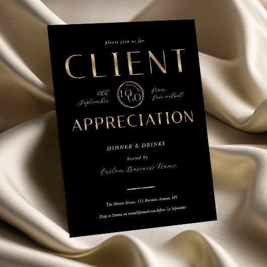 Client Appreciation Day Black & Gold Logo Company Einladung
