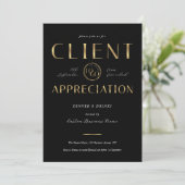 Client Appreciation Day Black & Gold Logo Company Einladung (Stehend Vorderseite)