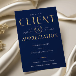 Client Appreciation Day Navy & Gold Logo Company Einladung