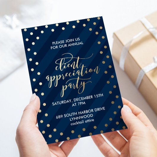 Client Apprecive Foil Navy Holiday Party Einladung