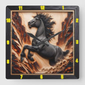 Cliff Gallop: Personalisierter Holzcharter Mustang Quadratische Wanduhr (Vorderseite)