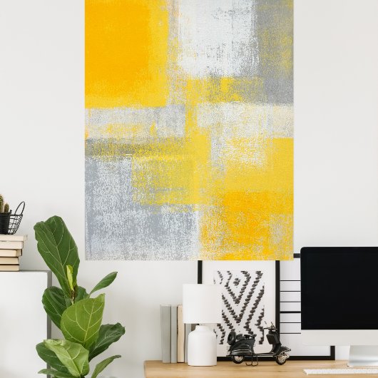 'Cliff' Graue und gelbe Abstrakte Kunst Poster dru (Heimbüro)
