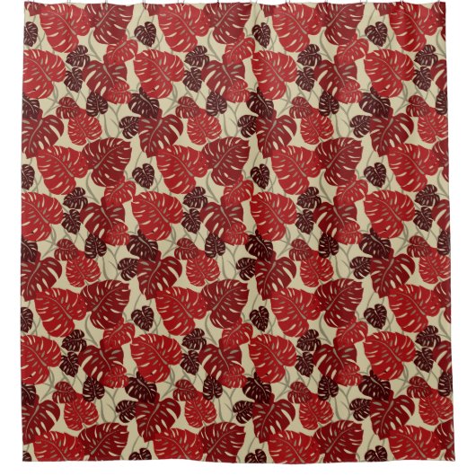 Cliff Hanger Hawaiian Monstera Leaf Aloha Shirt Duschvorhang (Vorderseite)