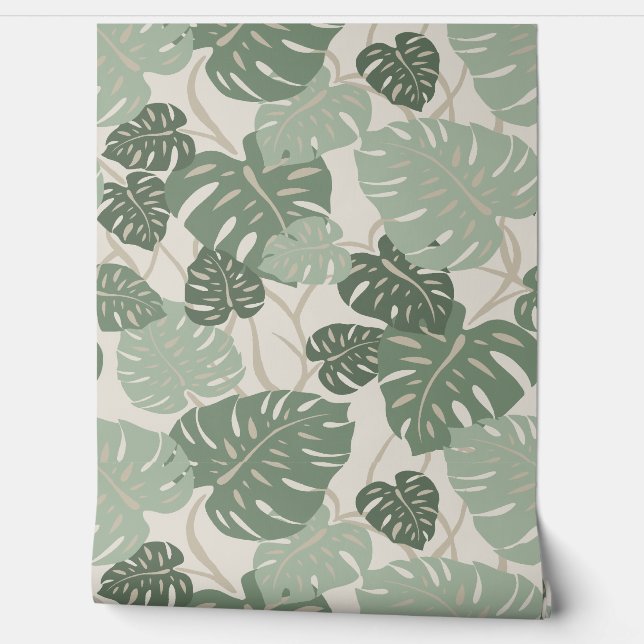 Cliff Hanger Hawaiian Monstera Leaf - Rauch Green Tapete (Abrollen)
