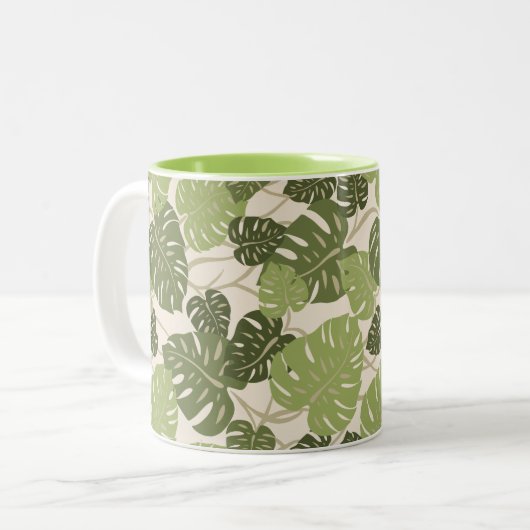 Cliff Hanger Hawaiian Monstera Leaf Zweifarbige Tasse (Vorderseite Links)