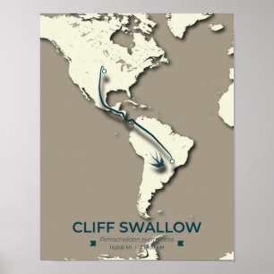 Cliff Swallow Migration Map - Minimalistisch Vinta Poster