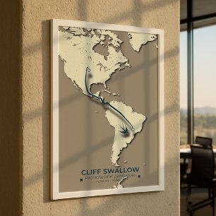 Cliff Swallow Migration Map - Minimalistisch Vinta Poster