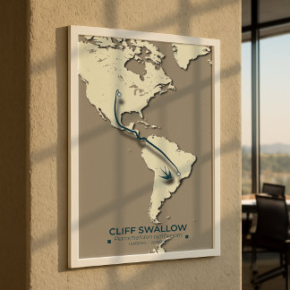 Cliff Swallow Migration Map - Minimalistisch Vinta Poster