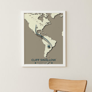 Cliff Swallow Migration Map - Minimalistisch Vinta Poster