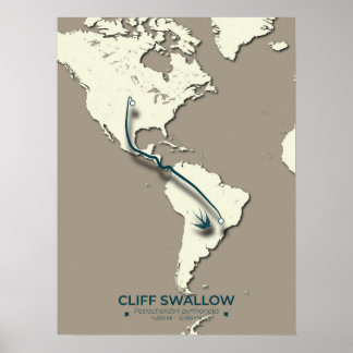 Cliff Swallow Migration Map - Minimalistisch Vinta Poster