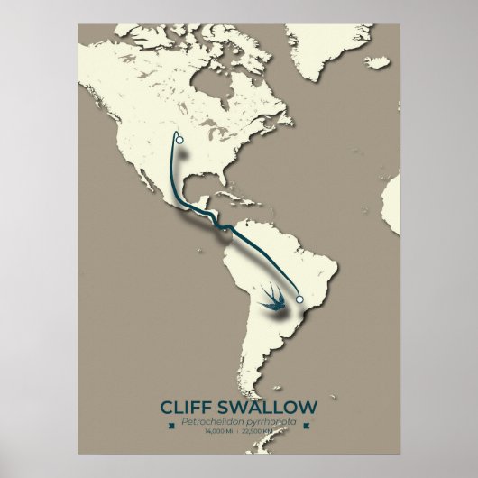 Cliff Swallow Migration Map - Minimalistisch Vinta Poster (Vorne)