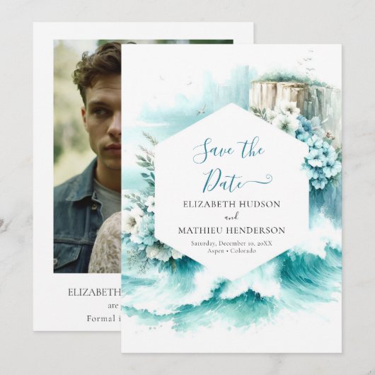 Cliff Typografy Nautical Wedding Save The Date (Vorne/Hinten)