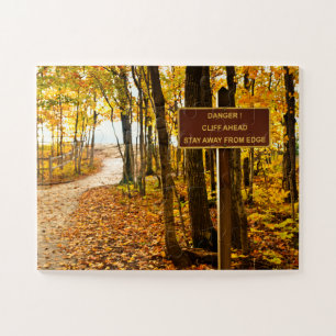 Cliff Warning Sign U P Michigan Fotografie Puzzle
