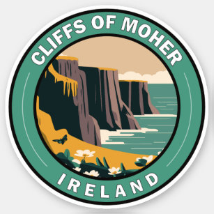 Cliffs of Moher Ireland Floral Travel Art Vintag Aufkleber