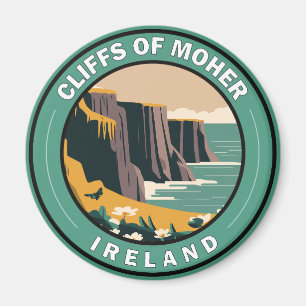 Cliffs of Moher Ireland Floral Travel Art Vintag Magnet