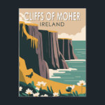 Cliffs of Moher Ireland Floral Travel Art Vintag Postkarte<br><div class="desc">Cliffs of Moher Vektor Art Design. Die Cliffs of Moher sind Seeklippen,  die sich am südwestlichen Rand der Region Burren in Landkreis Clare,  Irland,  befinden.</div>