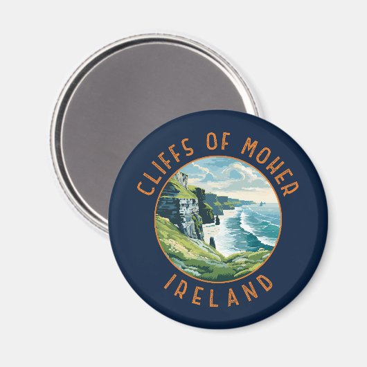Cliffs of Moher Ireland Retro Distressed Circle Magnet (Vorderseite/Rückseite)