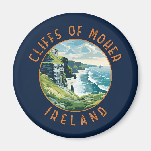 Cliffs of Moher Ireland Retro Distressed Circle Magnet (Vorne)