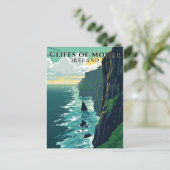 Cliffs of Moher Ireland Retro Landschaftsreise Postkarte (Stehend Vorderseite)
