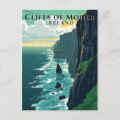 Cliffs of Moher Ireland Retro Landschaftsreise Postkarte (Vorderseite)