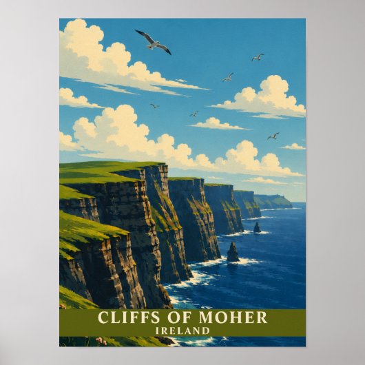 Cliffs of Moher Irland County Clare Retro Reise Poster (Vorne)