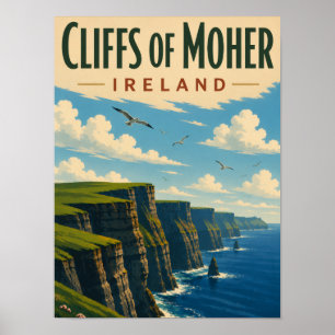 Cliffs of Moher Irland Vintage Reise Irische Küste Poster