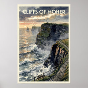 Cliffs of Moher Irland Vintage Reiseplakat Poster