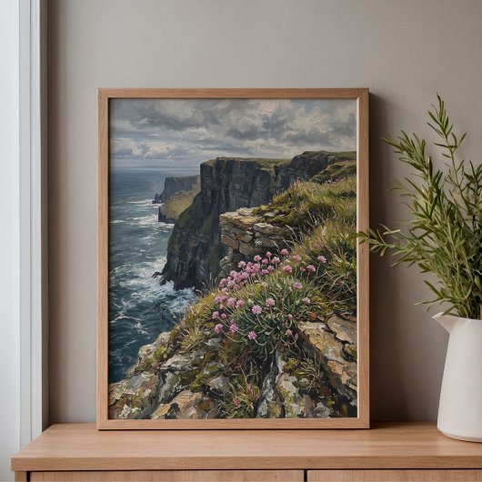 Cliffs of Moher Sea Pinks Thrift Art Leinwanddruck