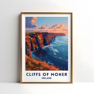 Cliffs of Moher Travel Print Poster Irish Wall Art