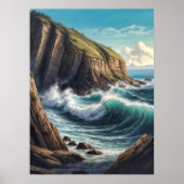 Cliffside Brown Blue Ocean Waves Seaside Poster (Vorne)