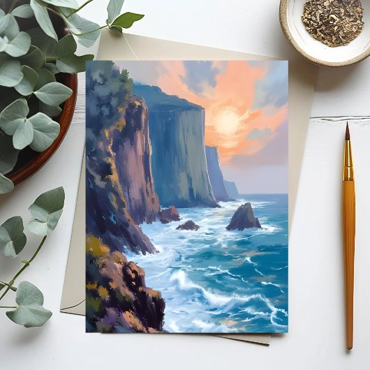 Cliffside Cove | Küsten-Ozean-Aquarellmalerei Postkarte