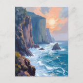 Cliffside Cove | Küsten-Ozean-Aquarellmalerei Postkarte (Vorderseite)