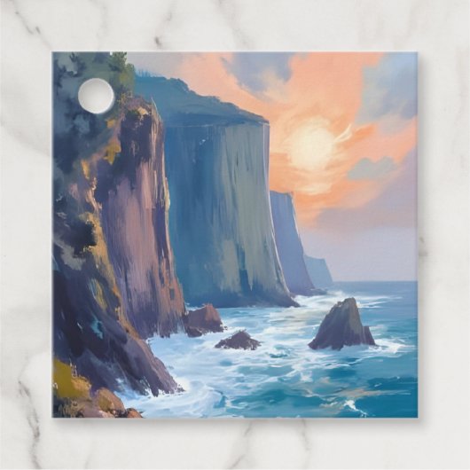 Cliffside Cove | Wasserfarbenmalerei der Küstengew Geschenkanhänger (Vorderseite)