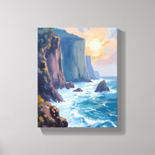 Cliffside Cove | Wasserfarbenmalerei der Küstengew Leinwanddruck (Vorderseite)